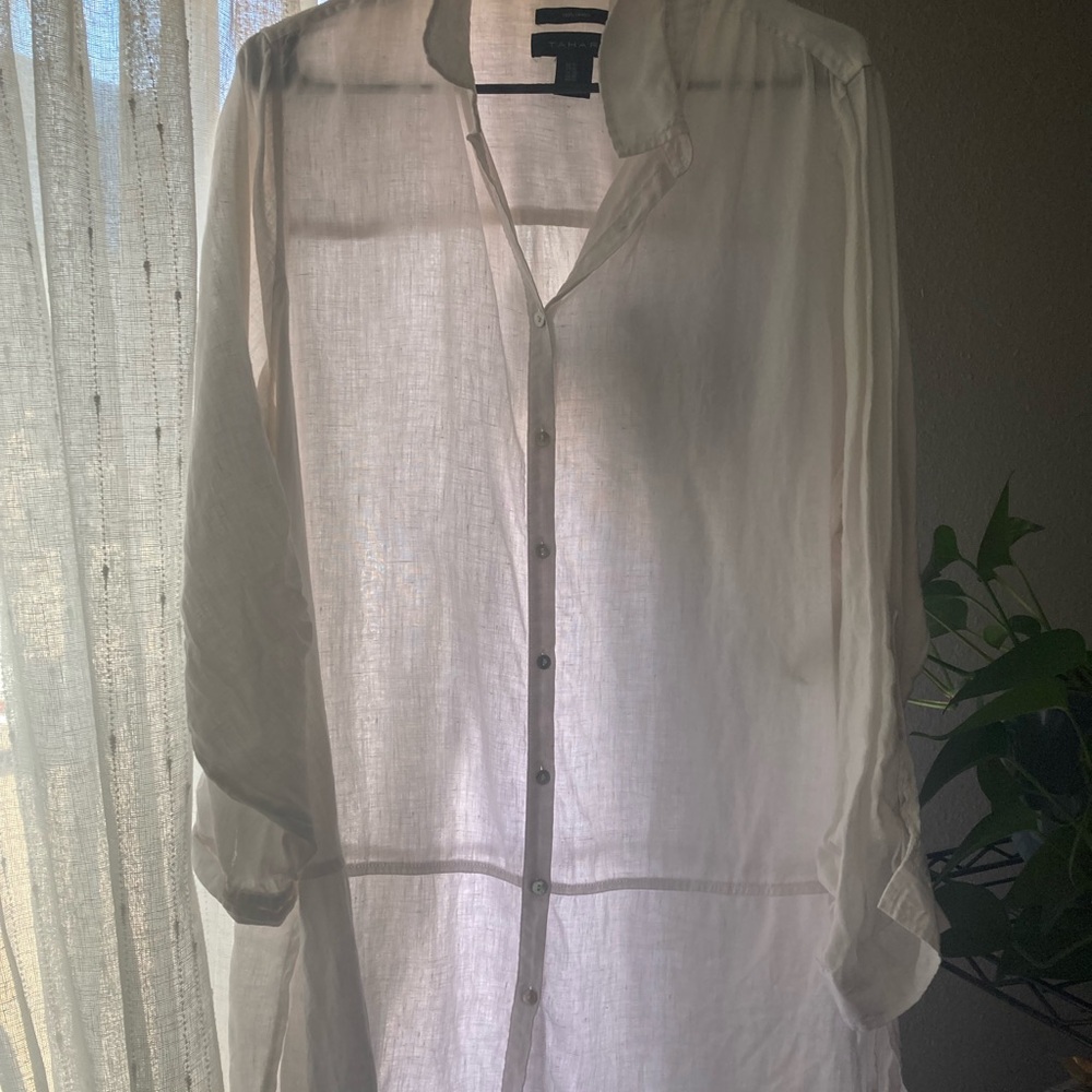 Tahari Linen White Blouse